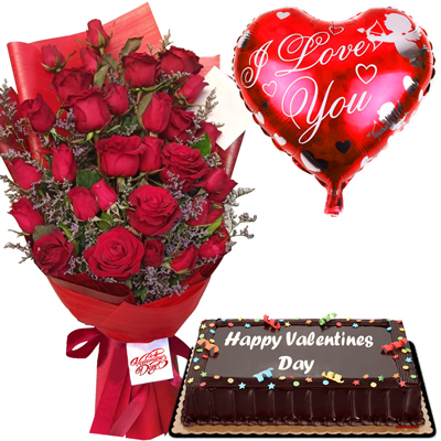 Send 24 Red Roses Bouquet To Philippines | Balloon with Chocolate Cake ...
