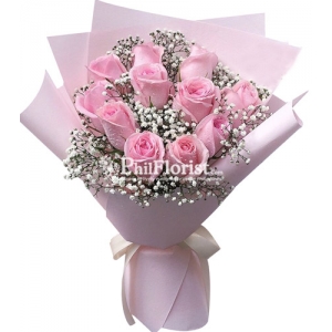 12 light pink roses bouquet to philippines
