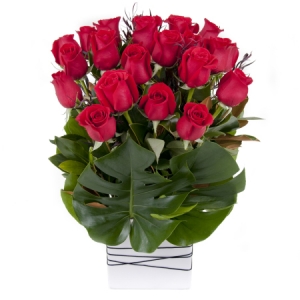 18 Red Roses in Vase