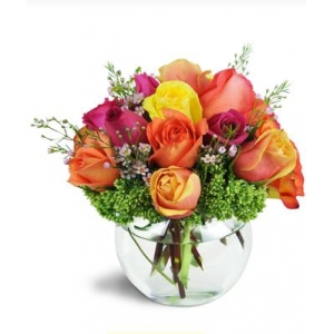 12 Assorted Mixed Color Roses in Vase
