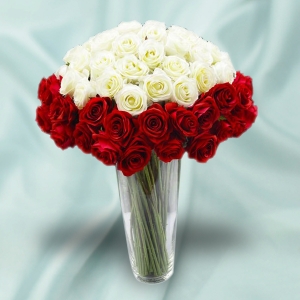 48 Red Roses and White Roses in Vase