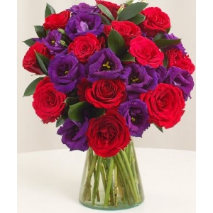 24 Red and Blue Roses in Vase