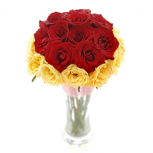 12 Red and 12 Peach Roses in Vase