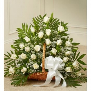 Delicate White Roses Sympathy Basket