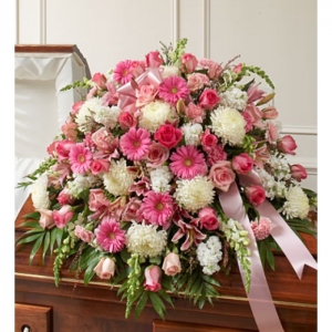 Send Pink and White Sympathy Casket Spray to Philippines