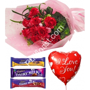 Send red roses cadbury chocolate with love you balloon to Philippines