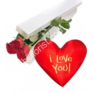 Send 2 red roses box with wesley heart shaped pillow to Philippines