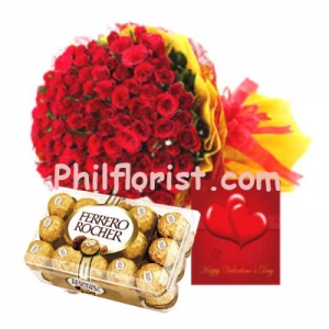 36 Red Roses in Bouquet W/ 16 pcs Ferrero Rocher to Philippines