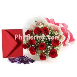 10 Red Roses in Bouquet with Cadbury Chocolate Send to Philiines