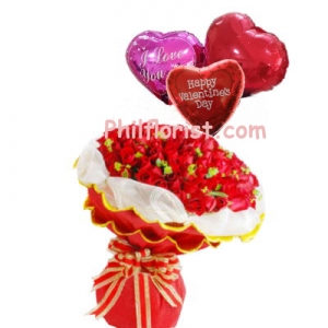 24 Red Roses Bouquet with Love You Balloons to Philippines