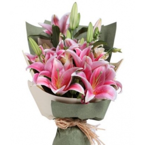 3 Stems Pink Lilies in Bouquet
