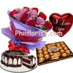 12 Red & Pink Roses Bouquet,Balloon,Cake w/ Chocolate to Philippines