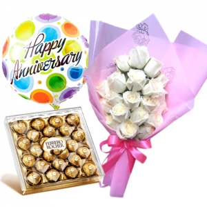 12 white roses with ferrero and balloon to philippines