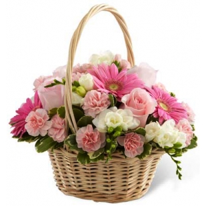 roses with seasonal flowers basket