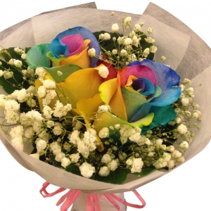 send two piece rainbow roses in bouquet to philippines