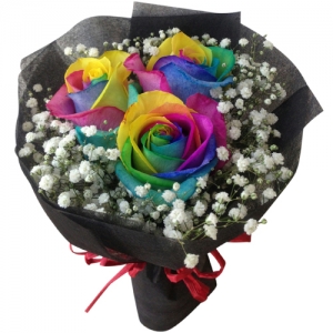 send three piece rainbow roses in bouquet to philippines
