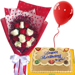 buy red and white roses bouquet with greeting cake to philippines