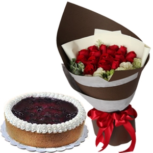 buy roses bouquet with blueberry cheesecake to philippines