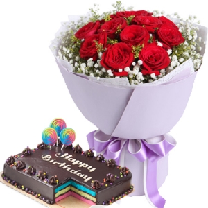 roses bouquet with rainbow cake online philippines