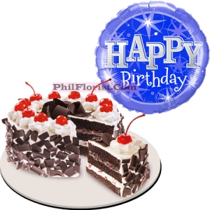 black forest cake with mylar balloon