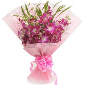 12 Pink Orchids in Bouquet