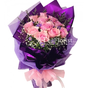 12 pink roses bouquet to philippines