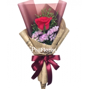 1 piece pink rose in bouquet to philippines