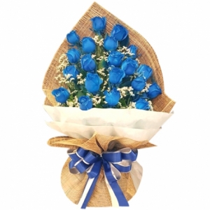 24 pcs of Blue and White Roses in a Bouquet