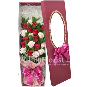 24 Red and Light Pink Roses in Box to Philippines
