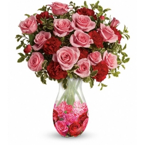 12 Pink Roses in Vase