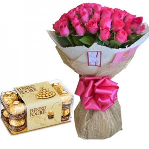 send 24 pink roses bouquet with ferrero rocher chocolate to philippines