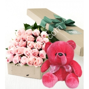 send 24 pink roses in box with bear to philippines