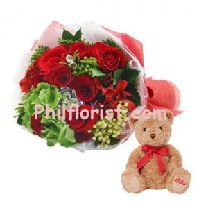 12 red roses with cute teddy bear send to philippines