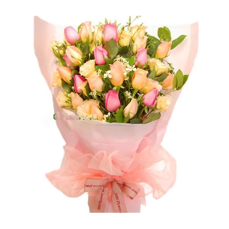 36 Peach & Pink Roses Bouquet