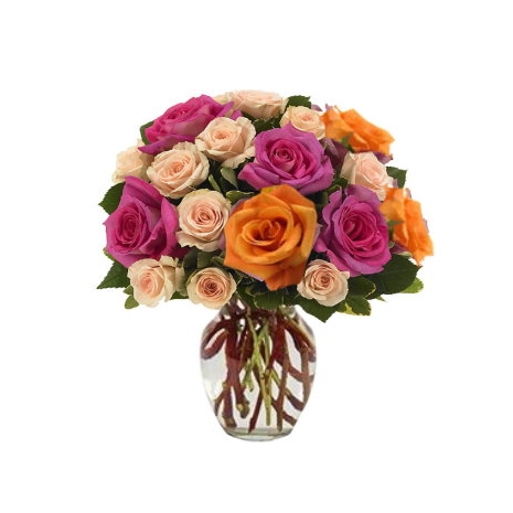 18 Assorted Mixed Color Roses in Vase