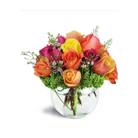 12 Assorted Mixed Color Roses in Vase