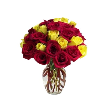12 Yellow & 12 Red Roses in Vase