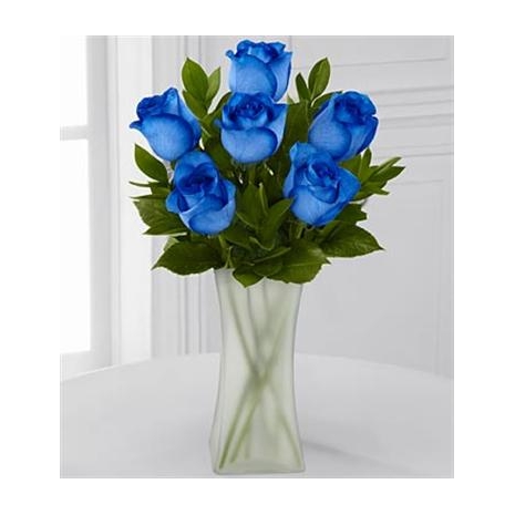 6 Blue Roses in Vase