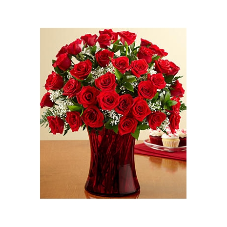 36 Red Roses in Vase with Greenery
