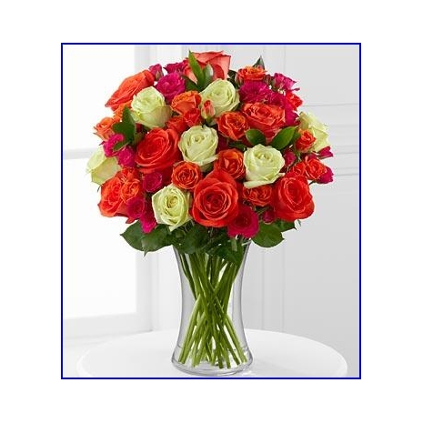 36 Multicolor Roses in Vase