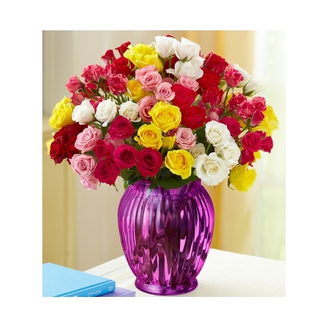 50 Mixed Color Roses in Vase