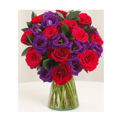 24 Red and Blue Roses in Vase
