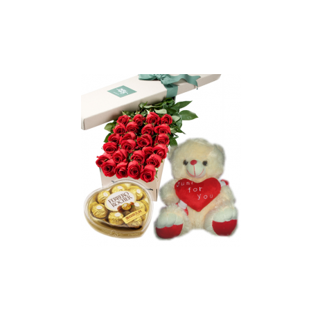24 Red Roses Box,Ferrero Chocolate Box with White Love U Bear