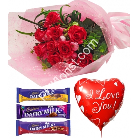 Send red roses cadbury chocolate with love you balloon to Philippines