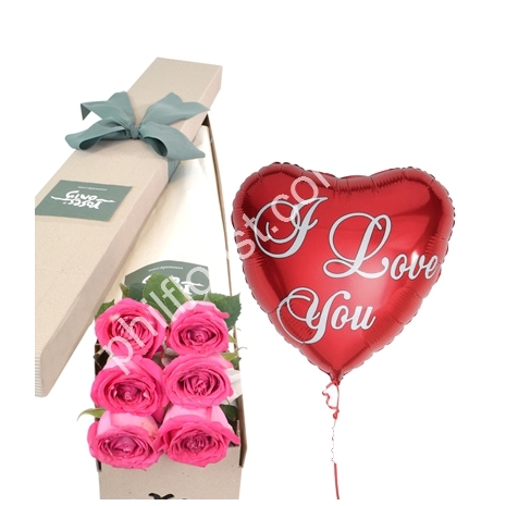 Send 6 pink roses box with balloon to Philippines