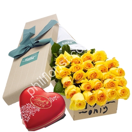 Send 24 yellow roses box with lindt chocolate box to Philippines