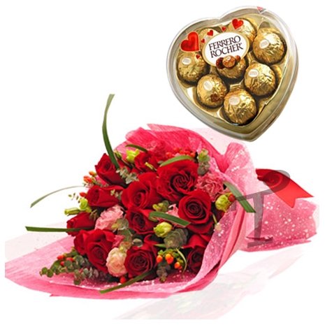send 12 red roses with ferrero heart shape to philippines