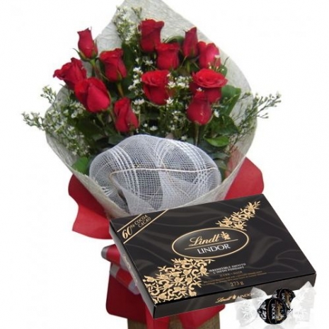 send 12 red roses with lindt lindor extra dark chocolate box to philippines