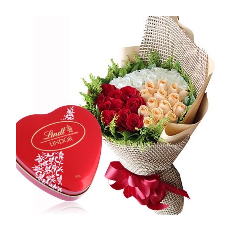 send 36 mixed roses with lindt chocolate box to Philippines