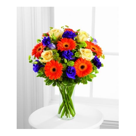12 Orange Gerberas and Yellow Roses with Free Vase